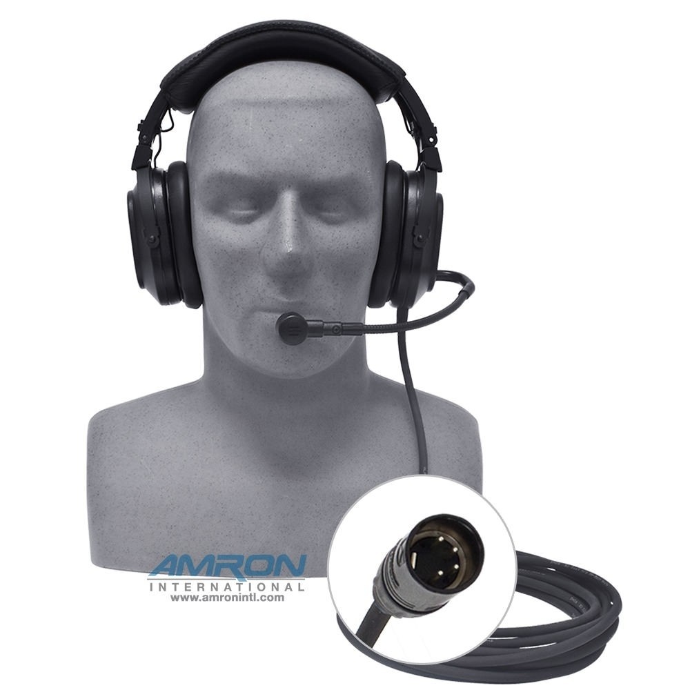 Amron 2401-31R-17 Deluxe Headset with Boom Mic and 4 Pin Audio Connector with 17 Foot Straight Cable