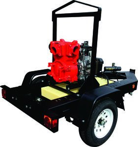 Multiquip QP4TKT16 Diesel-Powered Trash Pump on Multiquip TRLRMP Trailer