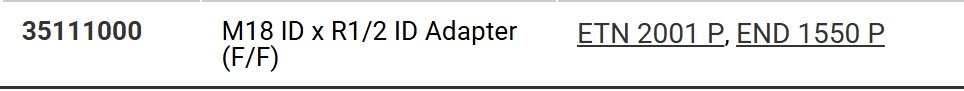 CS Unitec M18 ID x R1/2 ID Adapter (F/F) - for ETN 2001 P, END 1300 & END 2000