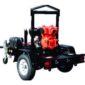 Multiquip QP4TKT28 Diesel-Powered Trash Pump on Multiquip TRLRMPXFP Trailer