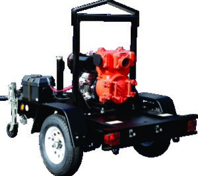 Multiquip QP4TKT28 Diesel-Powered Trash Pump on Multiquip TRLRMPXFP Trailer