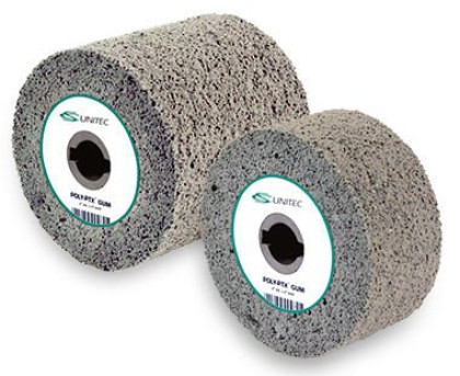 CS Unitec PTX GUM Wheel – soft rubber impregnated with silicon carbide abrasive grit – 4" x 4-1/4", 60 grit