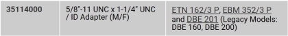 CS Unitec 5/8"-11 UNC x 1-1/4" UNC / ID Adapter (M/F)- for ETN 152/3 P, EBM 350/3 P & DBE 160