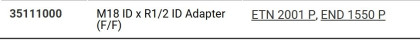 CS Unitec M18 ID x R1/2 ID Adapter (F/F) - for ETN 2001 P, END 1300 & END 2000
