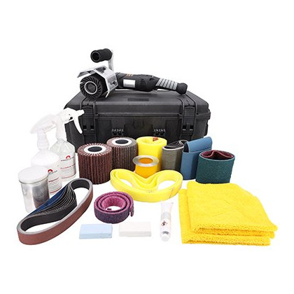 CS Unitec PTX Eco Smart Professional Kit for metal working - Includes 1 PTX Eco Smart machine, 1 Professional Case (P/N 80002), 1 40 grit flap wheel, 4" x 4-1/4" (P/N 47211), 1 80 grit interleaf (combi) wheel, 4" x 4-1/4" (P/N 47312), 1 Expansion roller, 