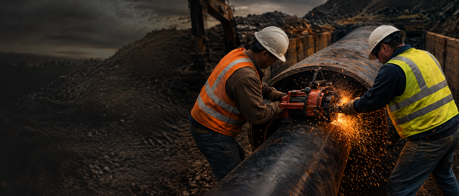 Industrial pipe cutting operation